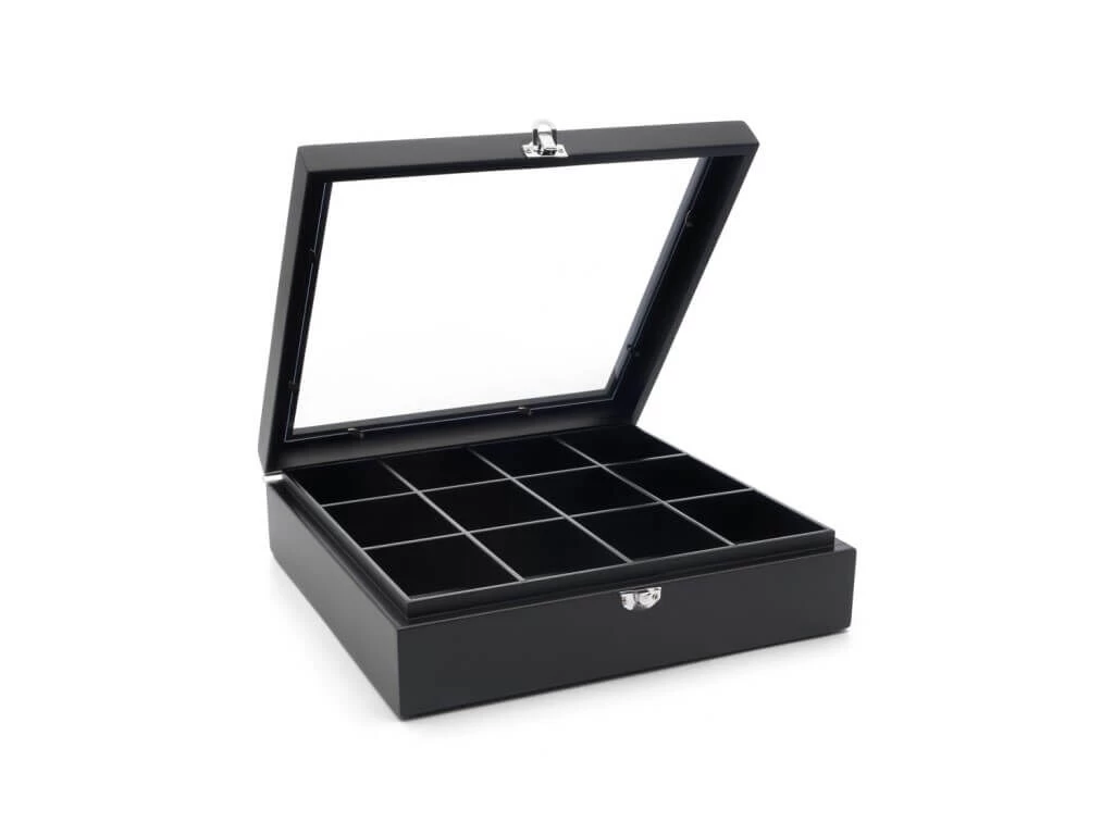 Bredemeijer Theedoos 12 Vakken Bamboe Zwart / Glas - Afbeelding 2