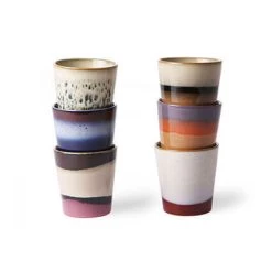 HK Living 70's ACE6857 Mok 200 Ml Aardewerk Dunes-Air-Sunset-Frost-Tornado-Hail 6-delig