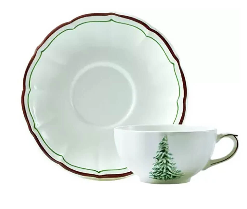 Gien Filet Noël Ontbijtkop En Schotel Keramiek